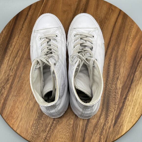 Converse Chuck Taylor All Star Hi Shoes Womens 8.5 White Leather Hi Tops Skate - Picture 5 of 8